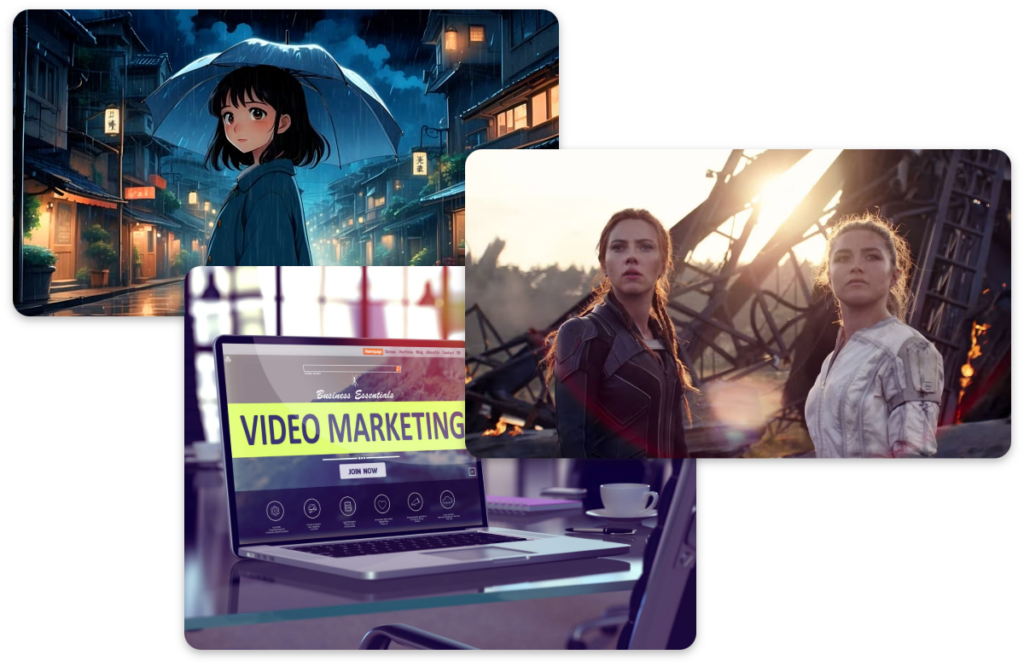 Anime, movies, and marketing videos are all acceptable